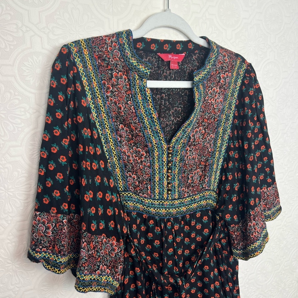 Monsoon Dress European London Embroidered Floral Short Sleeve Embroidery‎